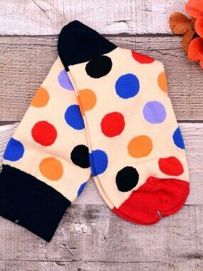 Miley Splash Womens Polka Dot Socks Colorful Dots on Cream Black Heel Red Toe